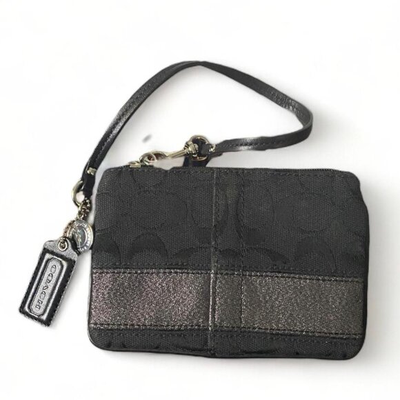 Coach Legacy 65th Anniversary Black Signature Canvas Striped Zipper Wristlet - Picture 1 of 4